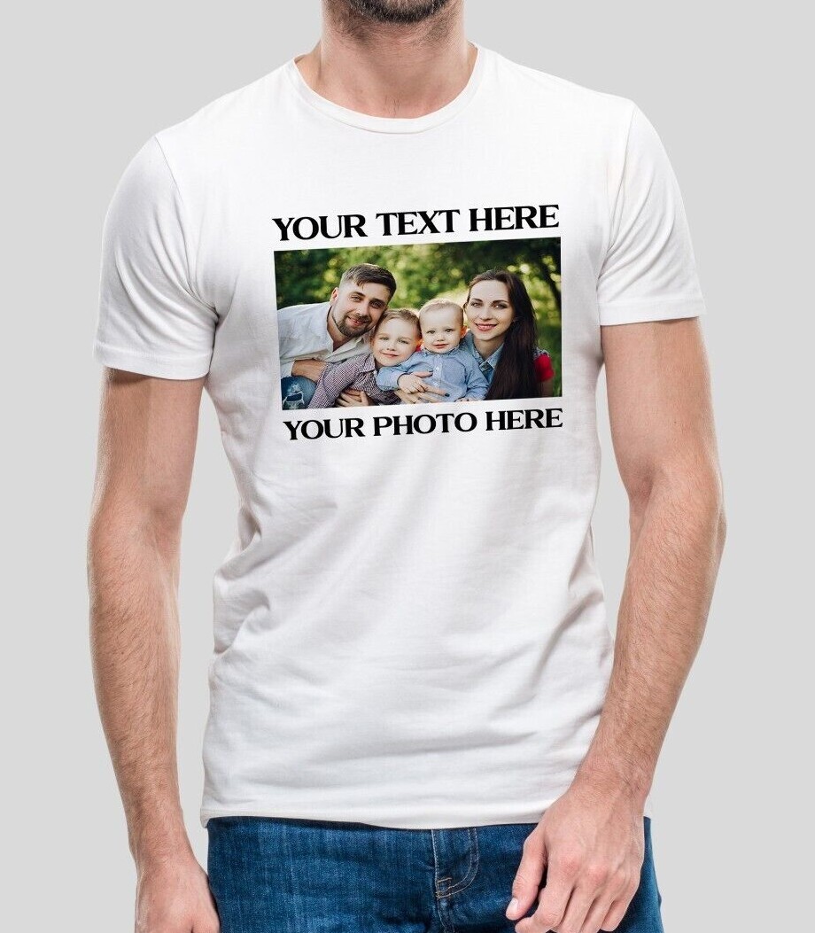 Personalised Photo & Text T-shirt Custom Printed Picture Stag Hen Party Birthday