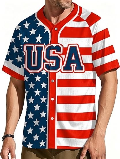 USA Flag Print Baseball Jersey Patriotic American Team Shirt Adult & Youth Sizes