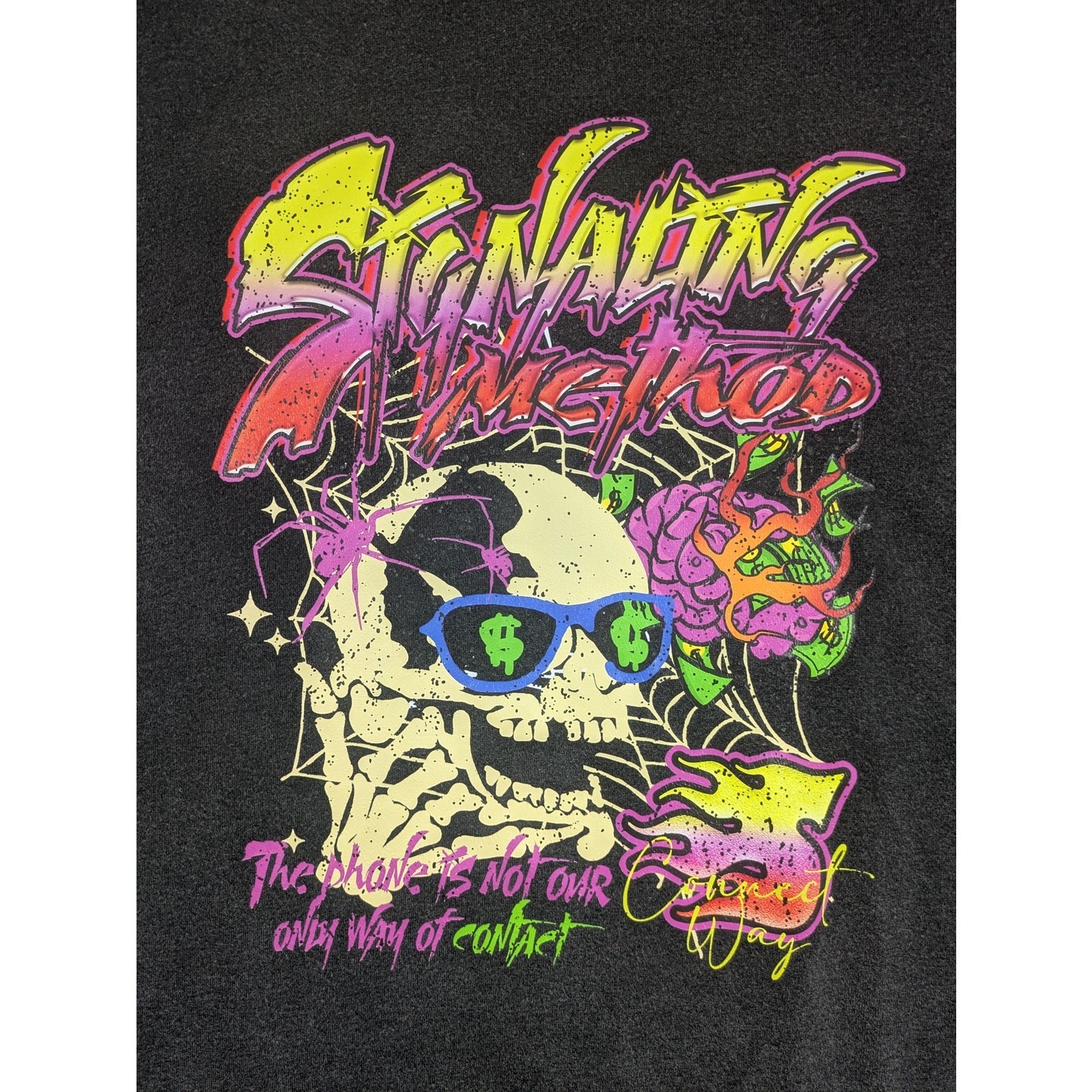 Romwe Signaling Method Skull Graffiti Graphic Mens Black T-Shirt Size S
