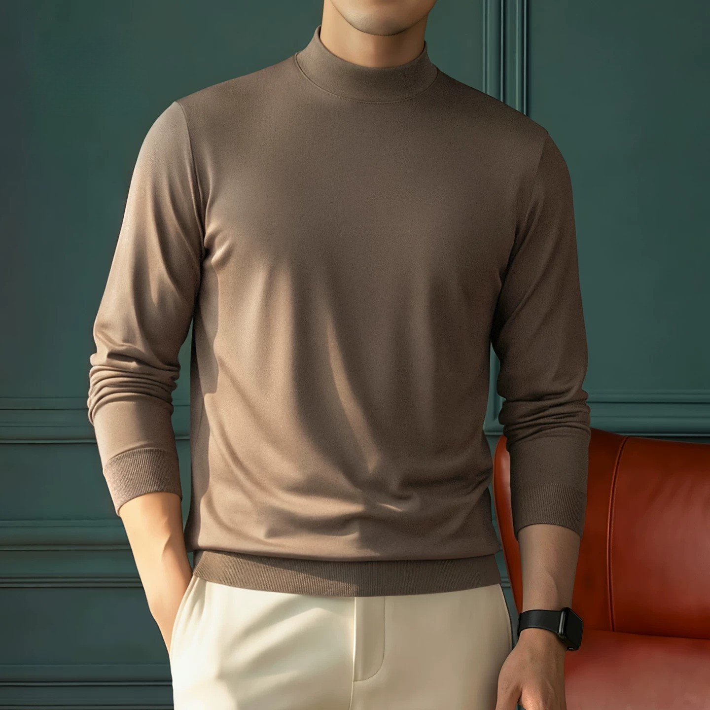 Mens Long Sleeve T Shirt Half High Neck Pullover Casual Business Top Spring Slim