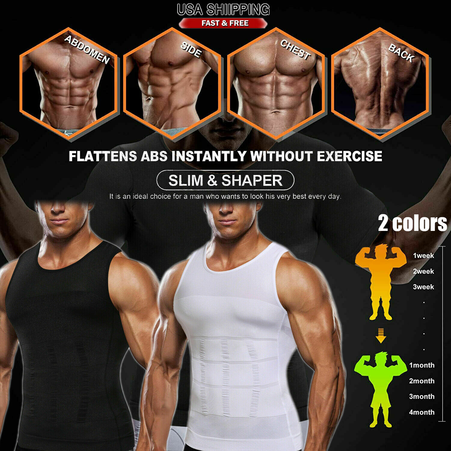 Men Slimming Body Shaper Vest Chest Compression Moobs T-Shirt Tank Top Workout