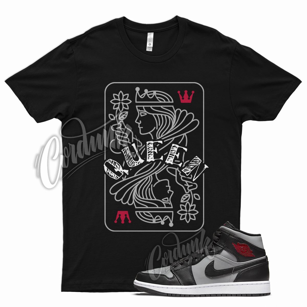 Black QUEEN T Shirt for Air J1 1 Mid Particle Grey White Gym Red Smoke OG