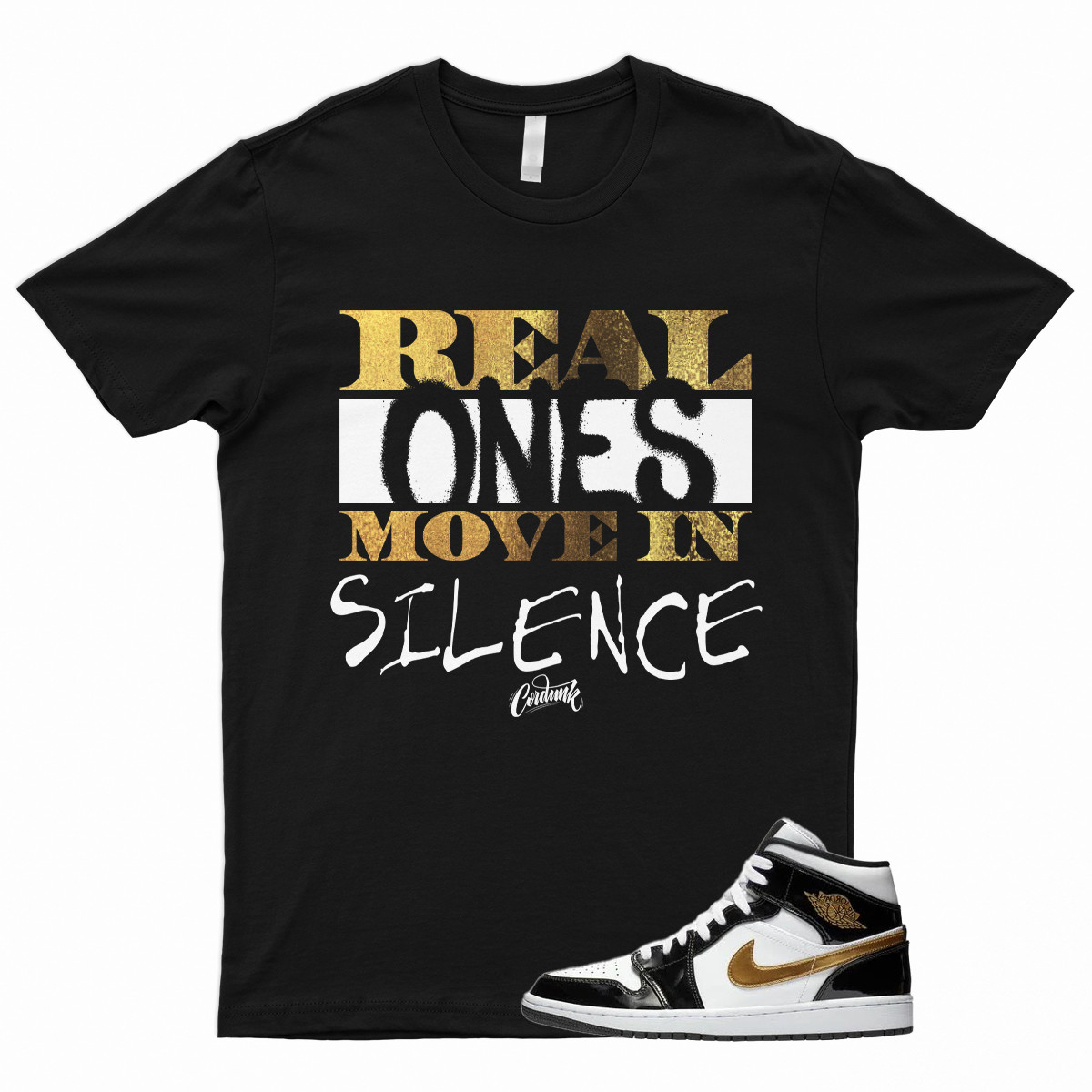 R1 T Shirt for 1 Mid Patent Black White Metallic Gold NRG Top 3 Dunk High