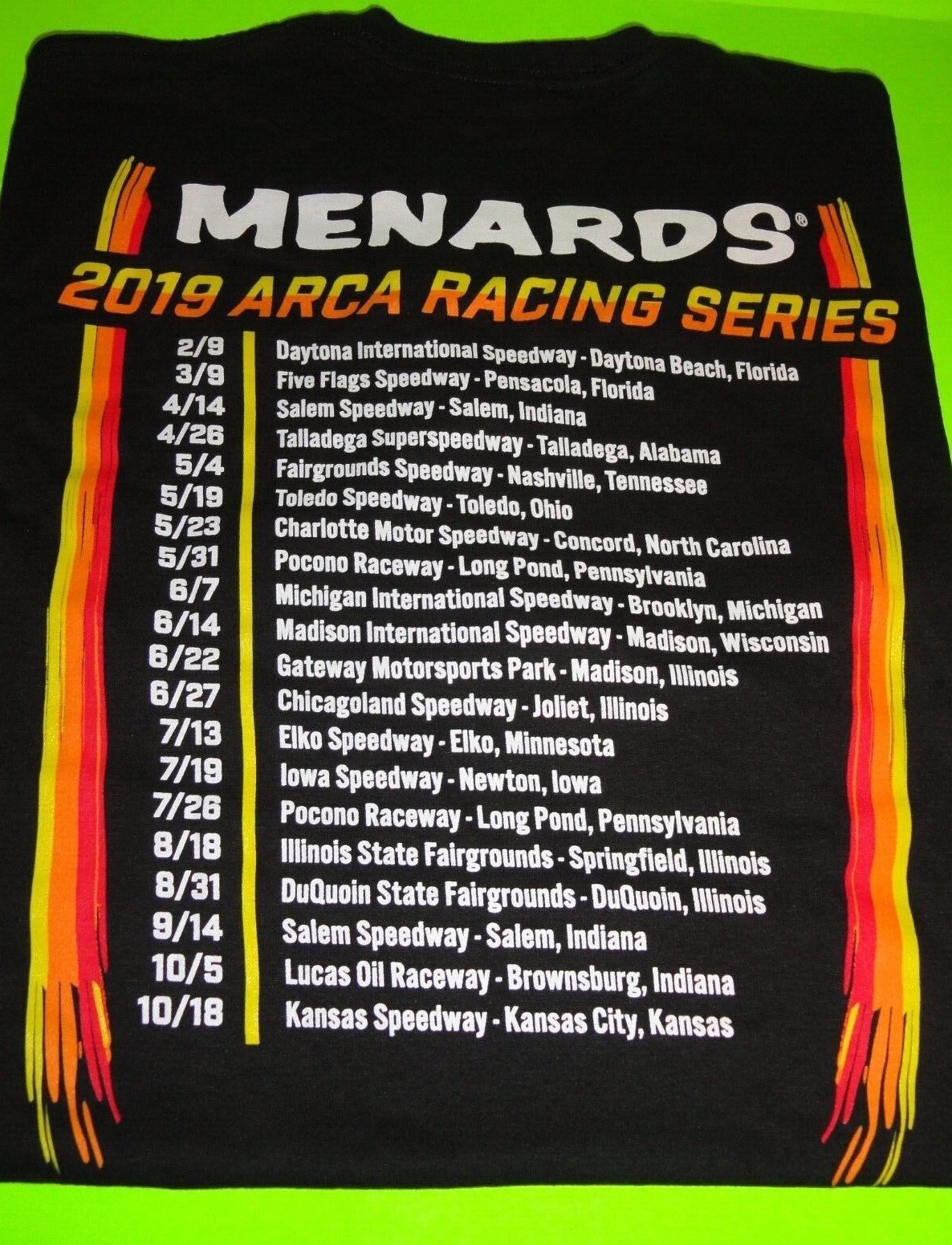 (Lot of 2) Sz XL / EXTRA LARGE BLACK Menards ARCA Racing Series 2019 T-Shirt NEW