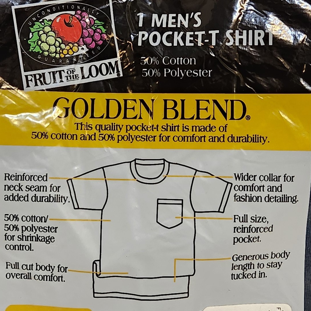 Vtg 1998 Fruit Of The Loom Pocket T Shirt SZ Large Lot of 2, Green Navy Blue