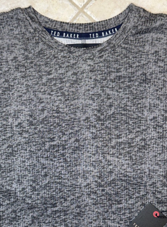 Ted Baker London L/S Rib Crew Loungewear Tee Shirt Mens L Grey Heather NWT