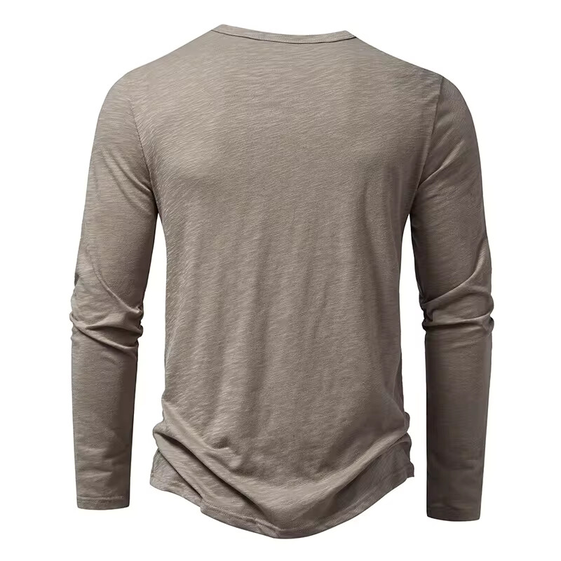 Men’s Shirt Cotton Henley Neck T-Shirts Long Sleeve Casual Button Plain 25% OFF
