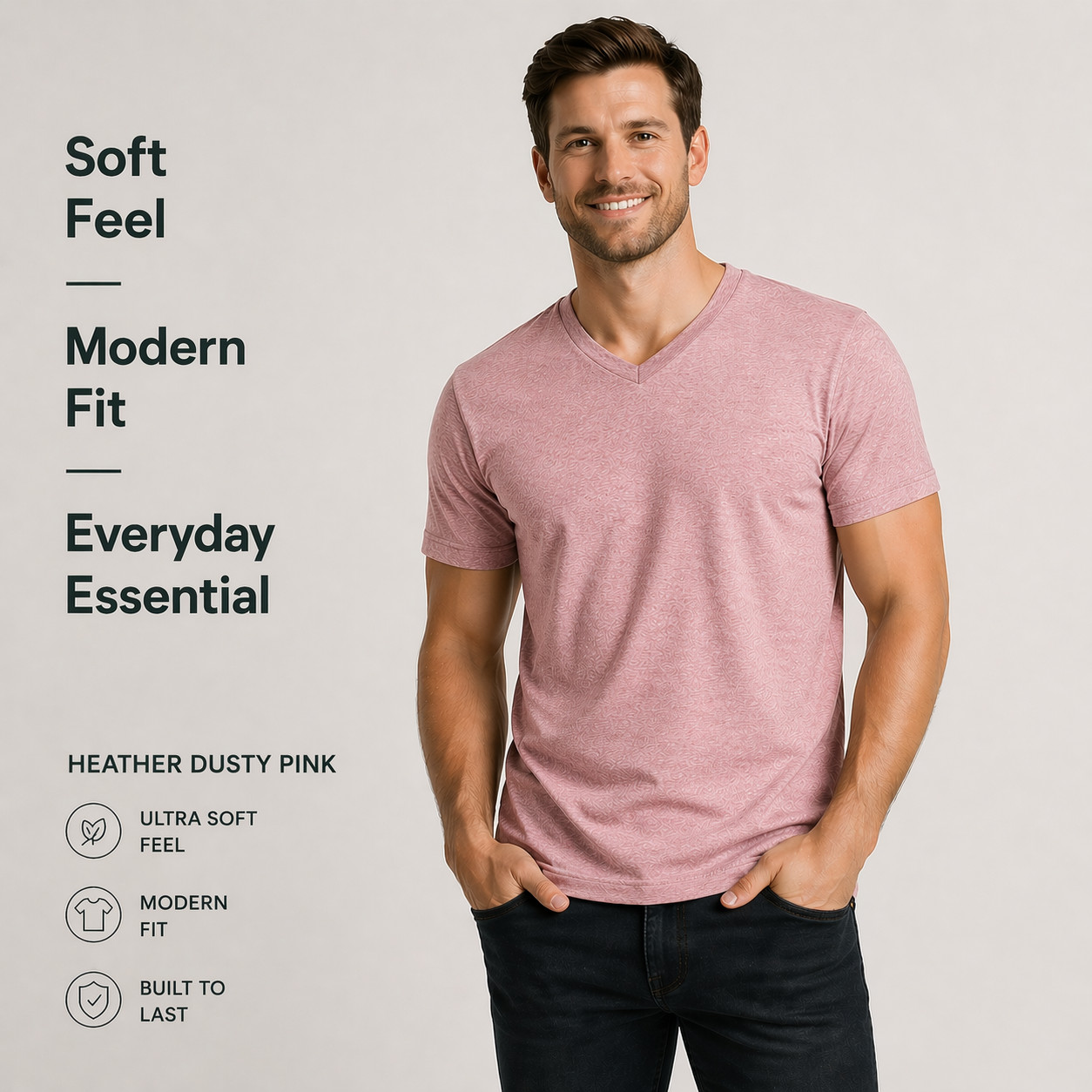 True Classic V-Neck 6 Pack Men Size L Pink & Sage Special Bundle Deal