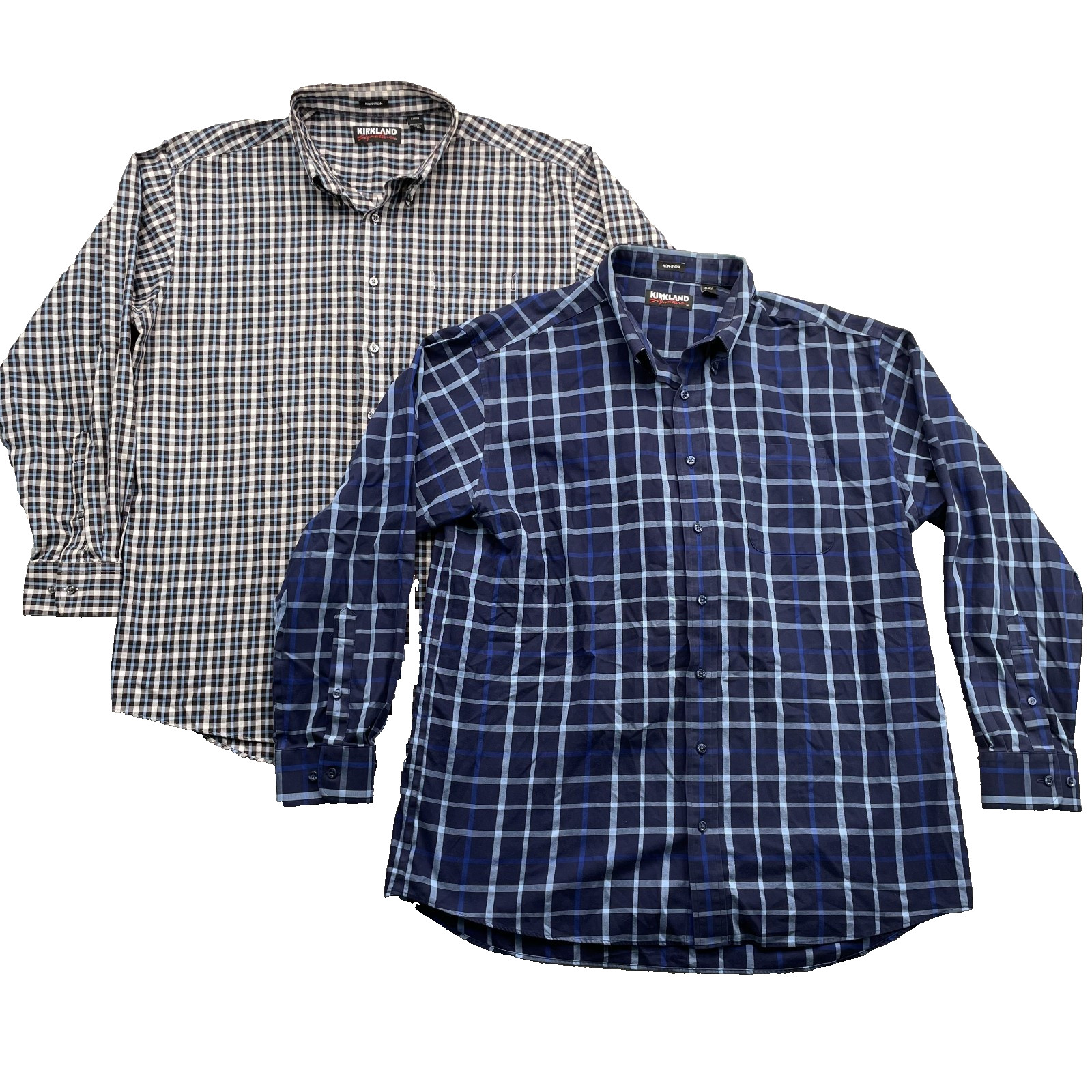 Kirkland Button Up Shirts Lot of 2 Men XL Plaid Non-Iron Corpcore Office Western