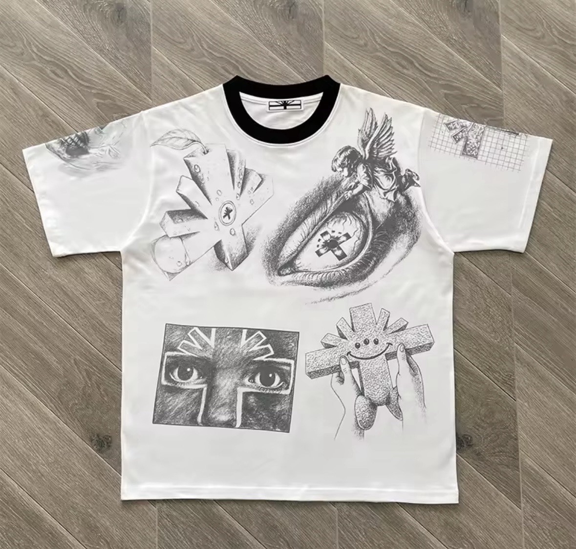 Vertabrae Mixed Feelings Tee White Men’s Round Neck Cotton Short Sleeve T-shirts