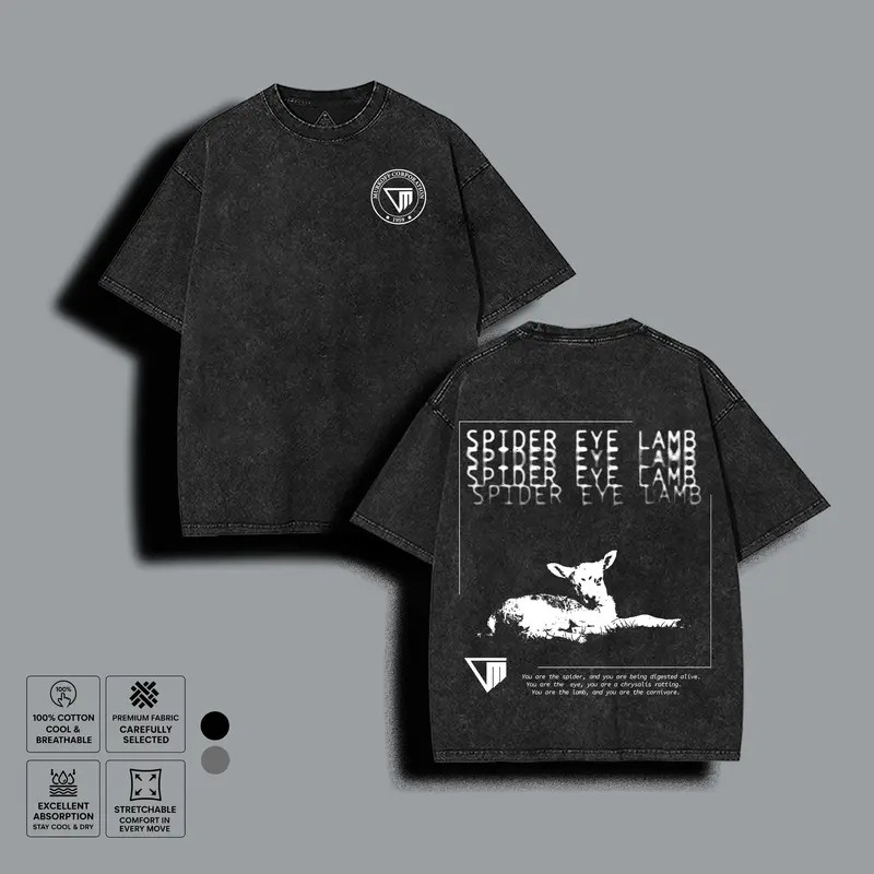 Spider Eye Lamb Vintage Washed Tee Outlast Trials Horror Graphic Hoodie T Shirt