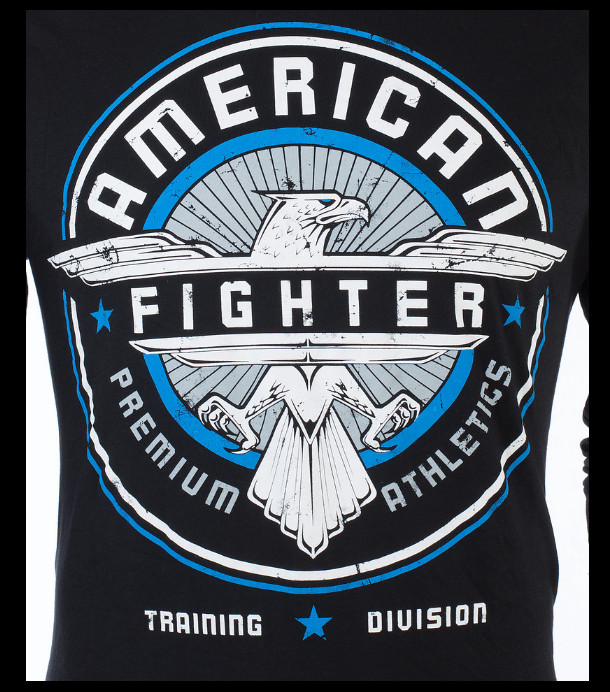 AMERICAN FIGHTER Black Blue White BROCKPORT Long Sleeve Hoodie T-shirt NWT