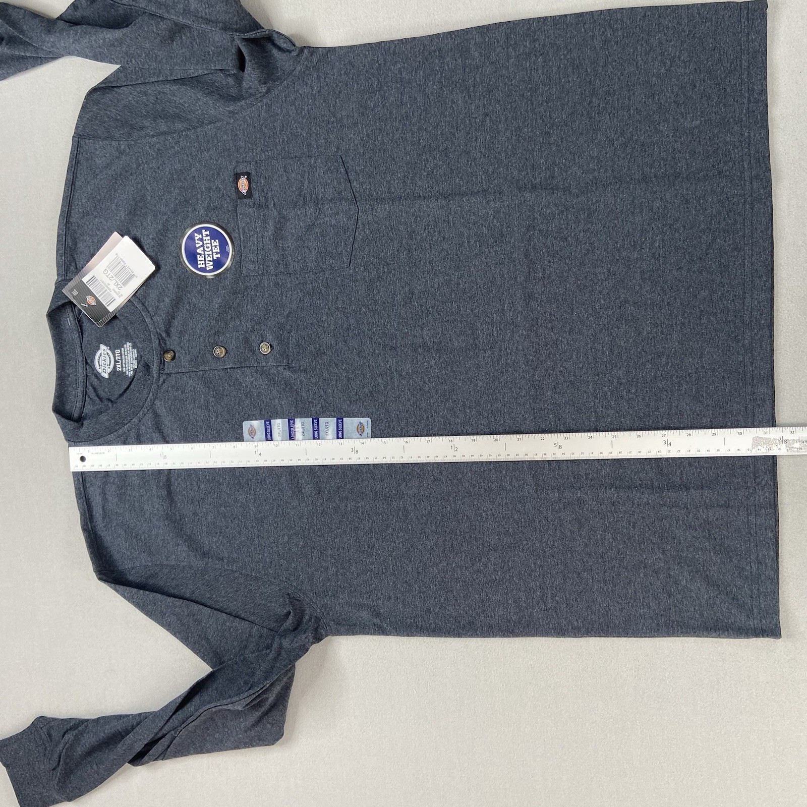 Dickies Long Sleeve Heather Heavyweight Henley Shirt Navy Heather Mens Size 2XL