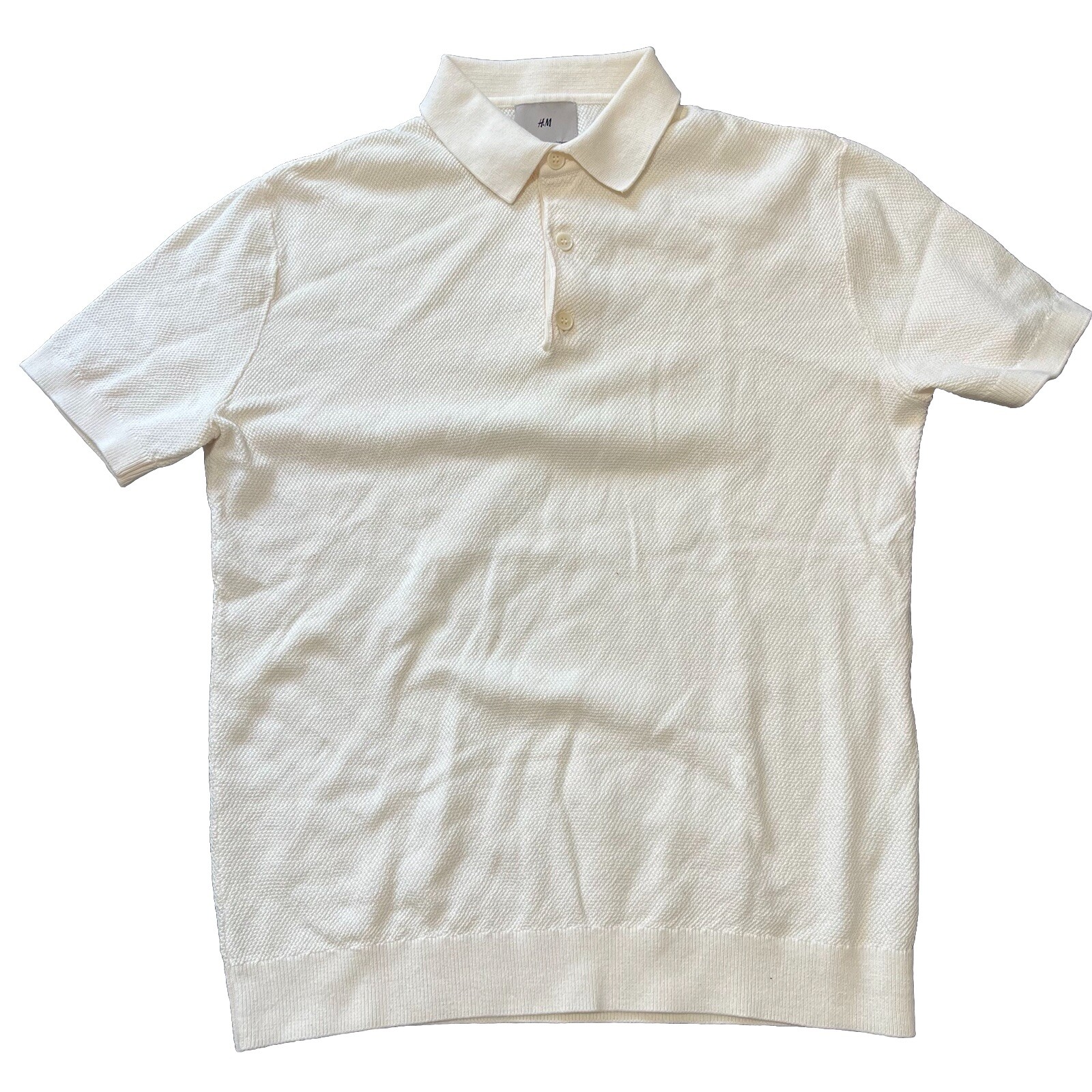 H&M Regular Fit Ribbed Ivory Polo Shirt Size Small NWOT