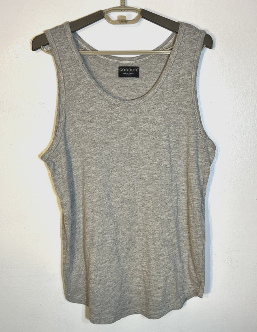 GoodLife Men’s Medium Grey Tri-Blend Scoop Neck Curve Hem USA Made Tank Top