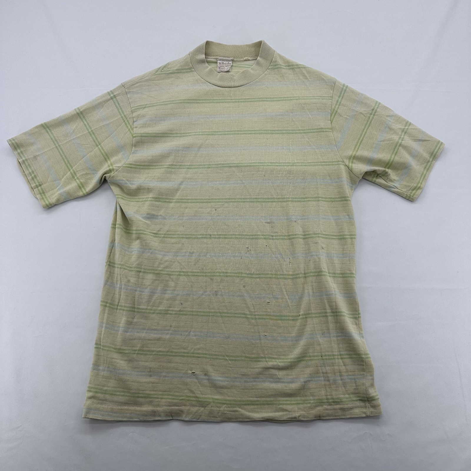 VTG 70s Sears Distressed Striped Green Thin Tight T Shirt Size Large