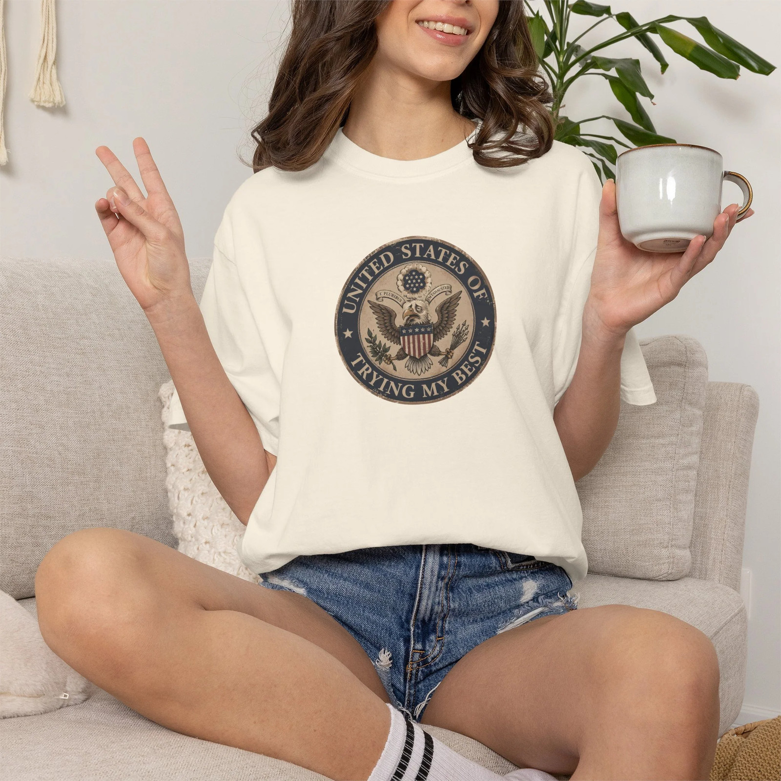United States of Trying My Best Unisex T-shirt USA Graphic Tee Garment Dyed