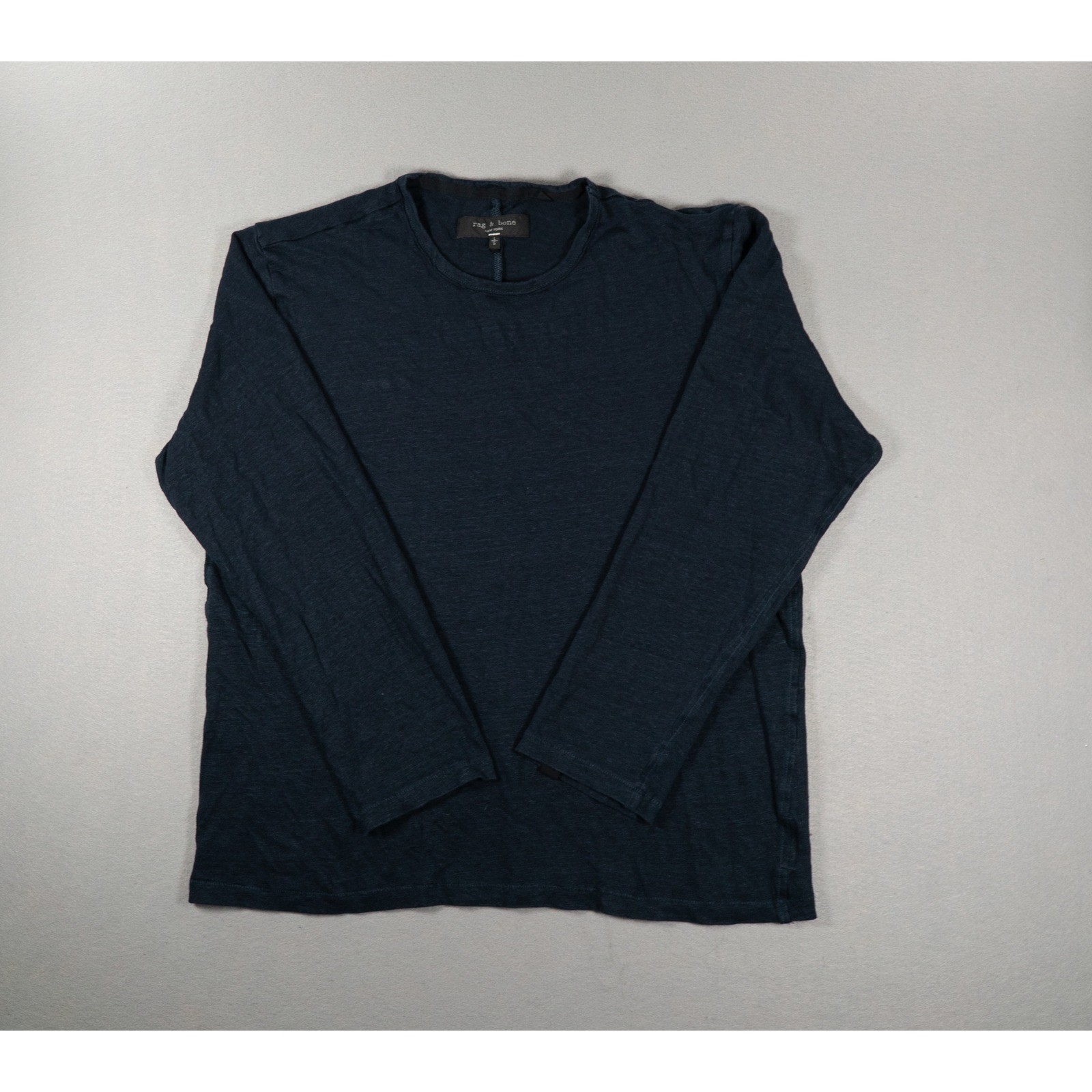 Rag & Bone Mens Navy Blue 100% Linen Long Sleeve Crew Neck T-Shirt Size L