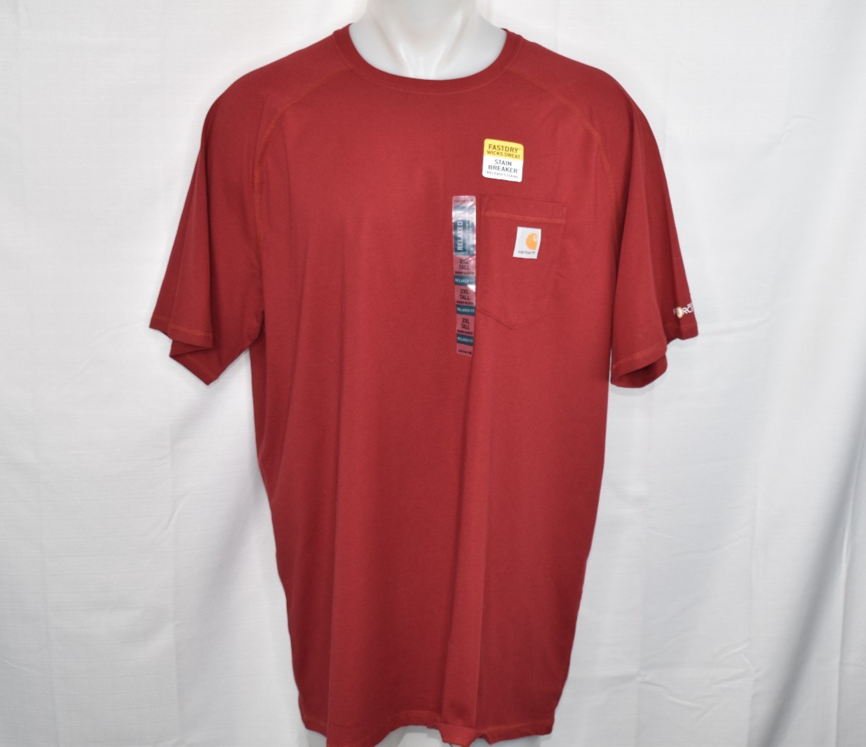 NWT CARHARTT FORCE 2XLT Men’s Relaxed Fit Short Sleeve Pocket Tee Red