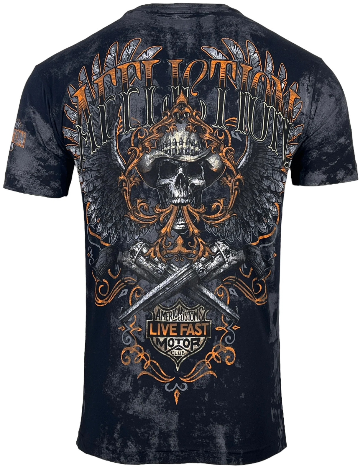 Affliction Men’s T-Shirt AC OUTBACK Skull Biker Black Tattoo S-5XL