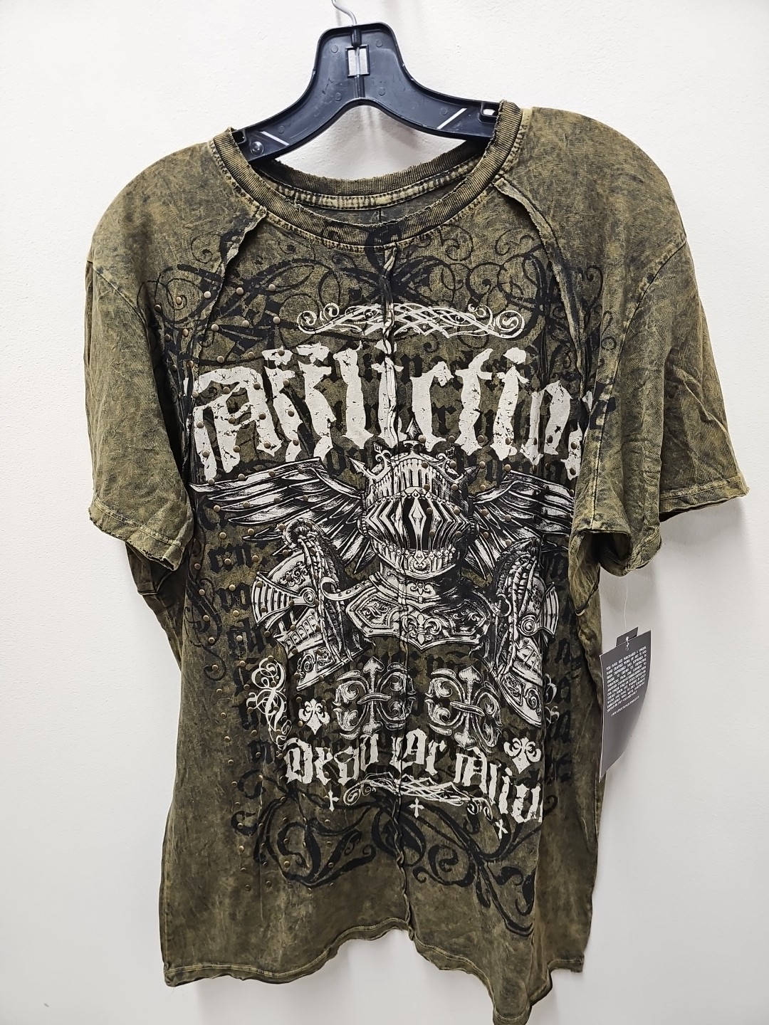 Affliction Dead Or Alive Shirt Men’s Large Copper Crewneck Beaded Rockabilly