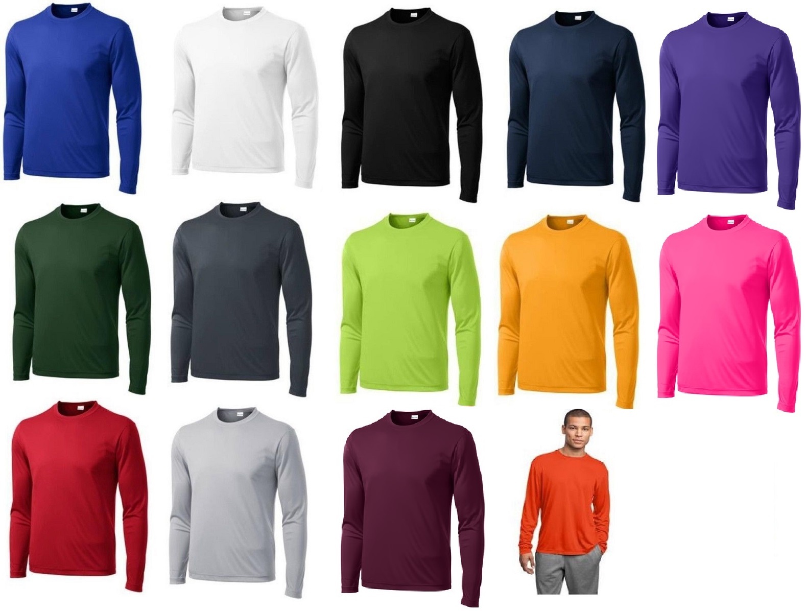 Mens Moisture Wicking Big & Tall Long Sleeve Dri Fit Running T-shirts TST350LS