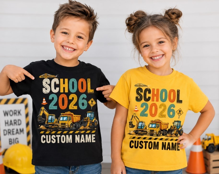Construction Truck School 2026 Shirt custom name, Personalized Kid Shirt