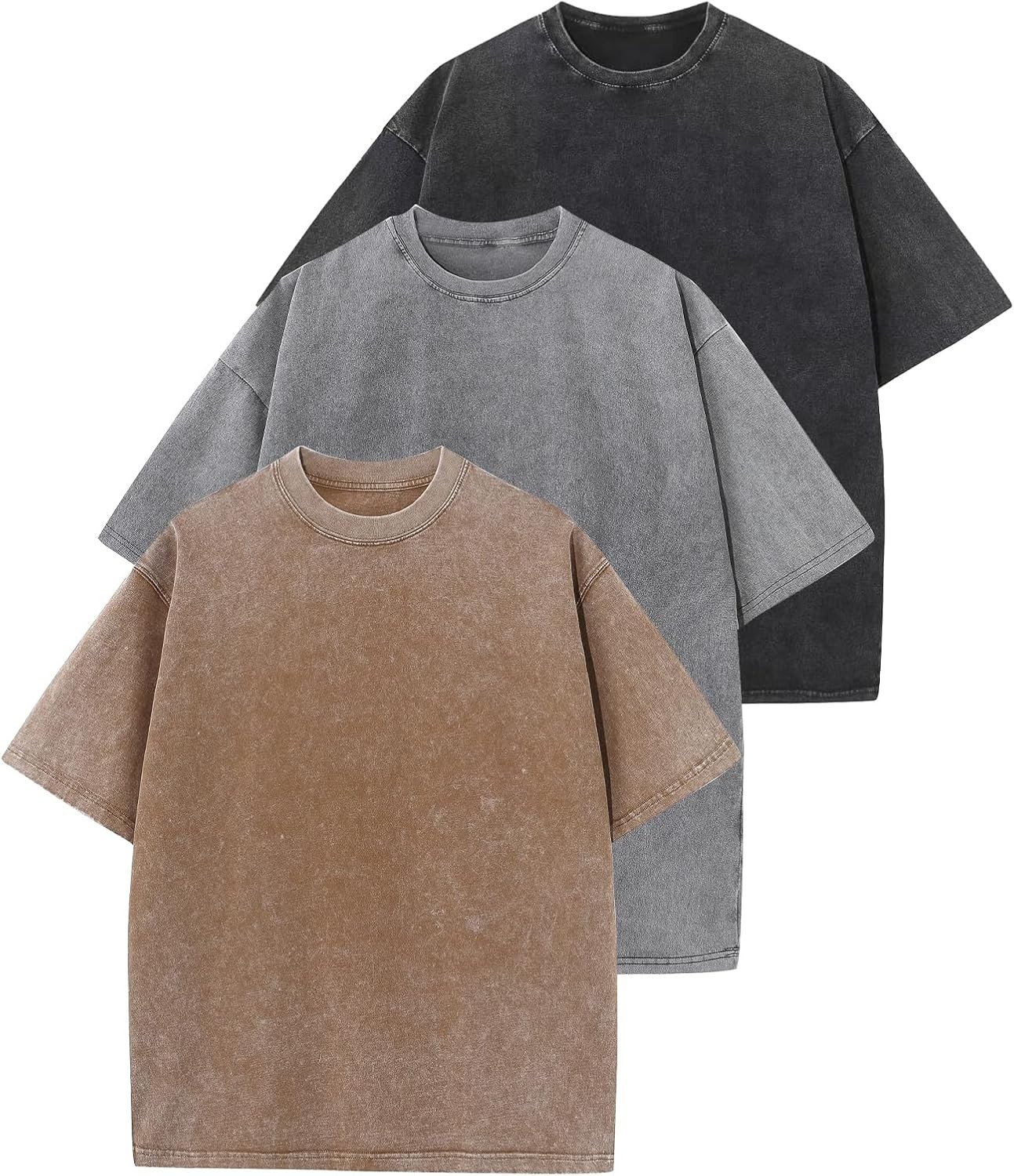 3 Pack Men’s Oversized Vintage T-Shirts – Loose Fit Casual Short Sleeve Tops