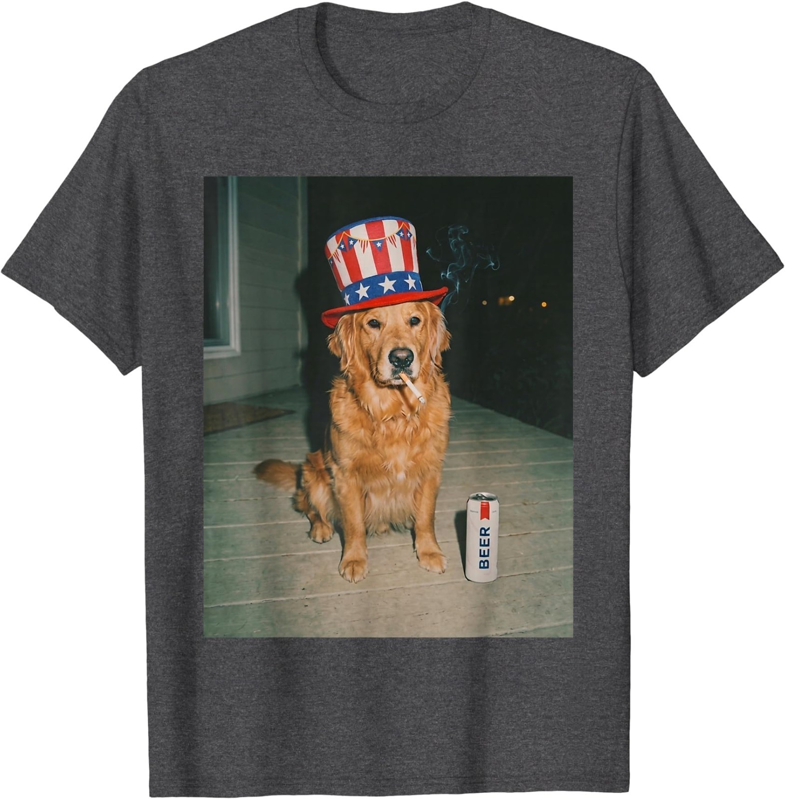 Patriotic Golden Retriever Dog Smoking Funny Dog Meme T-Shirt