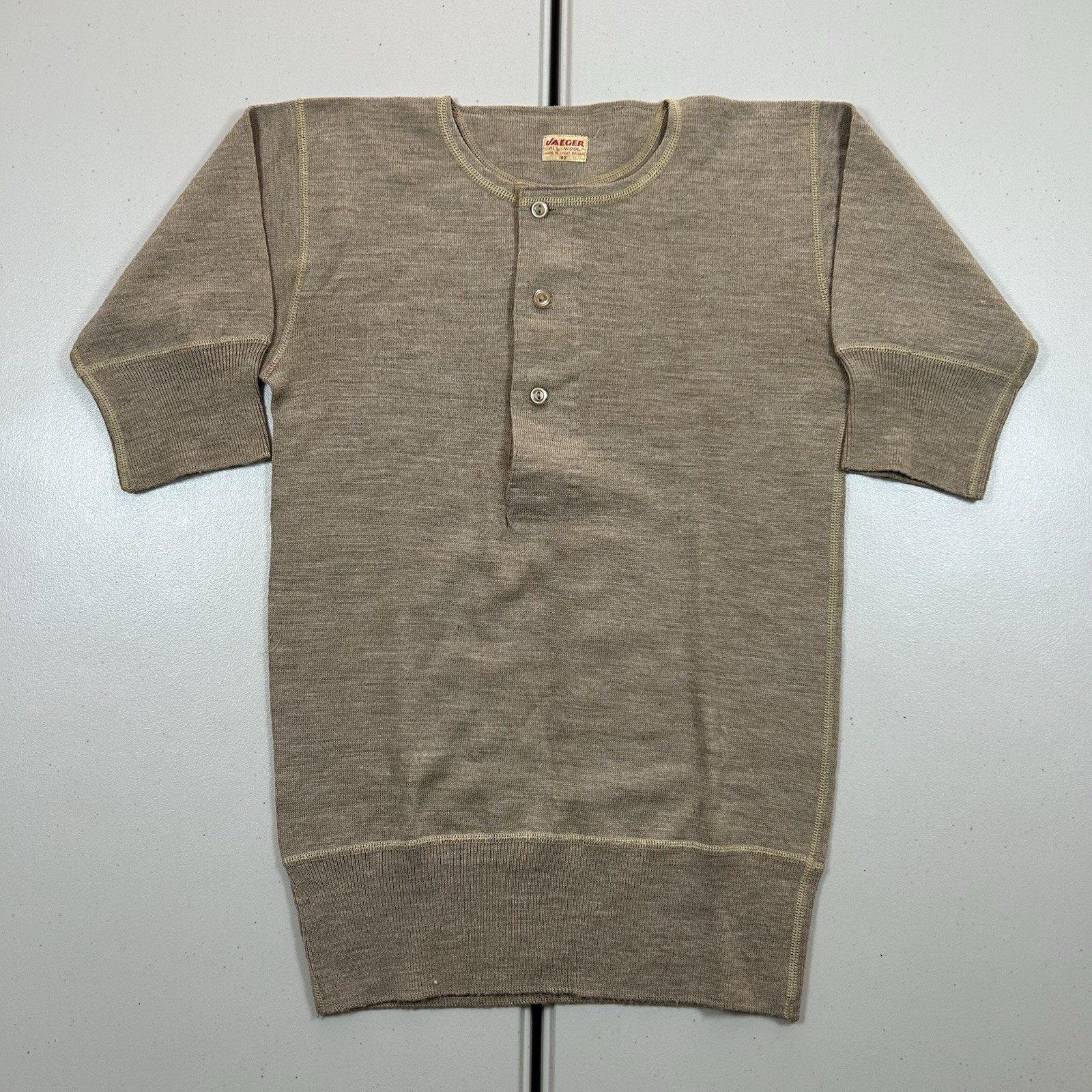 Vintage 30s 40s British Military Woolen Undershirt Henley JAEGER ALL WOOL