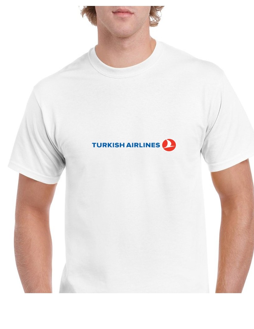 Turkish Airlines Red Blue Logo Turkey Aviation White Cotton T-shirt