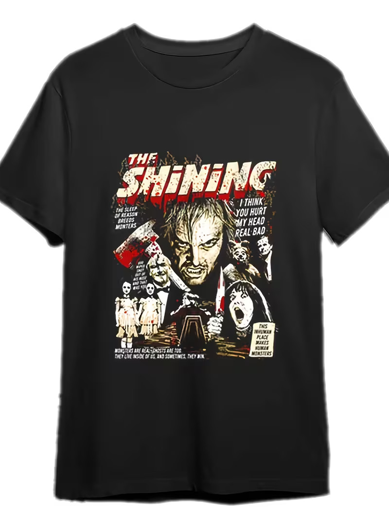 Men’S Black “The Shining” Graphic T-Shirt – Short Sleeve, Round Neck, Horror Mov