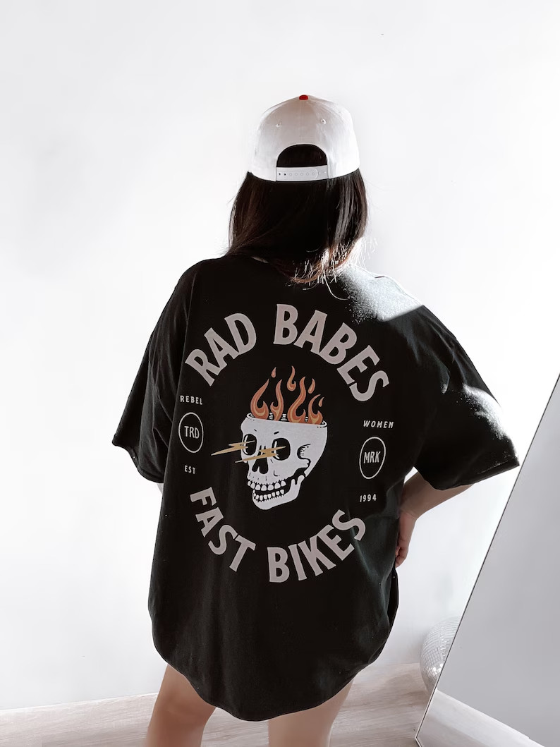 Rad Babes Fast Bikes T-Shirt Vintage Biker Skull Graphic Tee