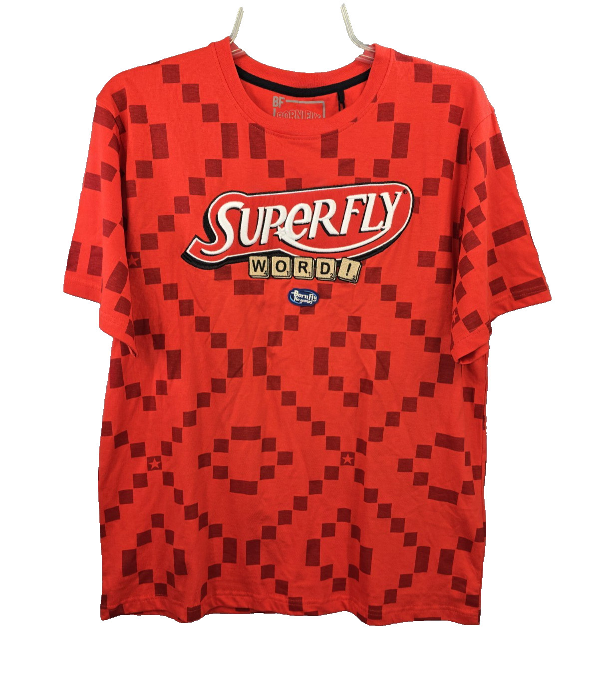 Born Fly Men’s Print Graphic “SuperFly Word” Premium Red T-Shirt Short Sleeve XL