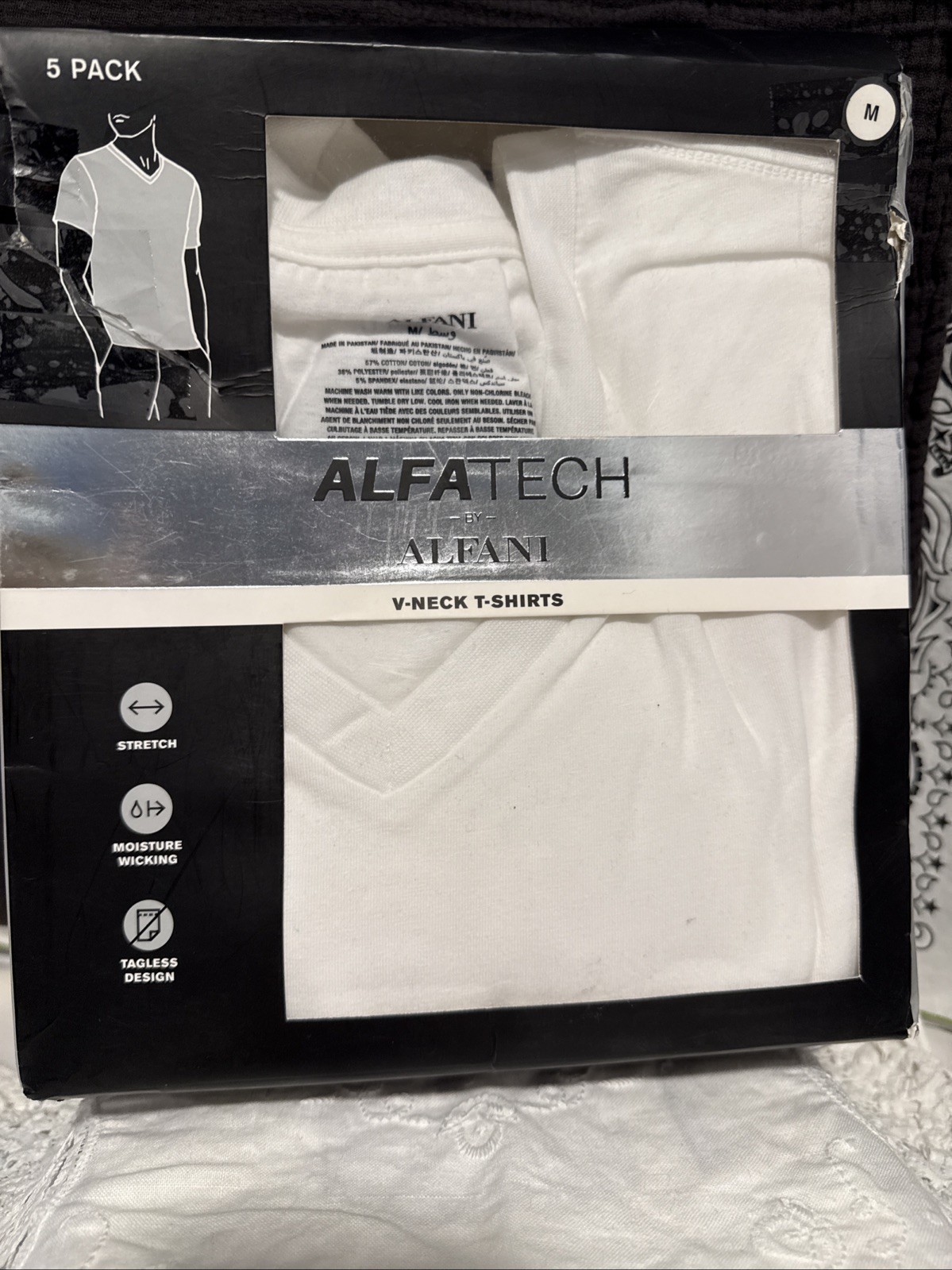 AlfaTech by Alfani Men White -V-Neck Undershirt Tee Short Sleeve Size M-5pack