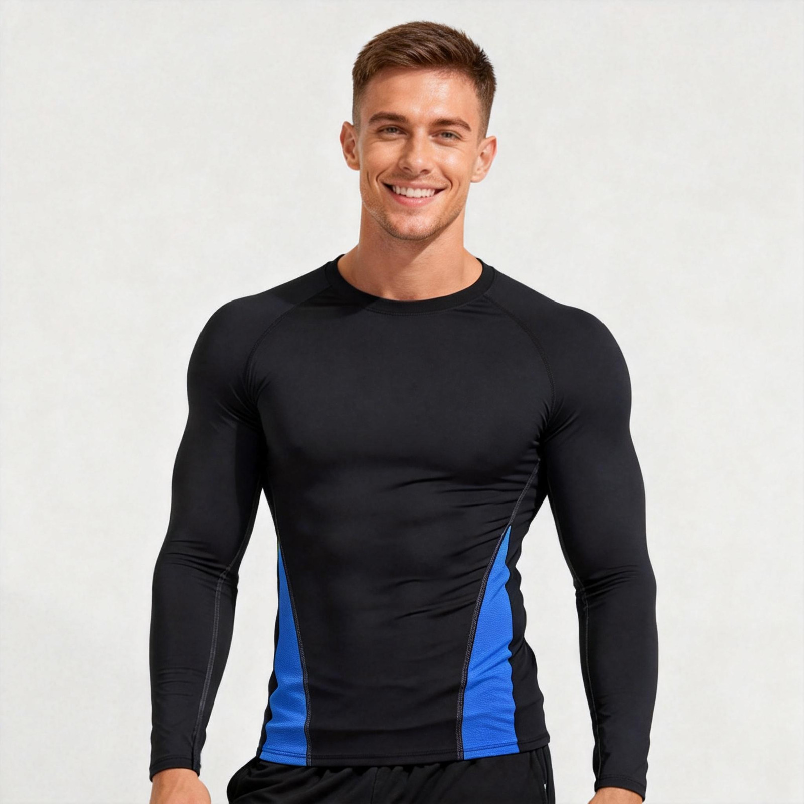 Athletic Long Sleeve Compression Shirts Dry Fit Sports Gym Shirts Outdoor Blue