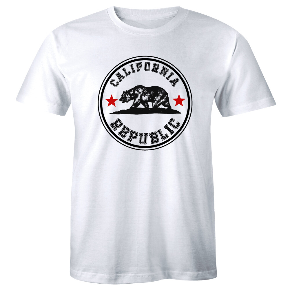 California Republic T-Shirt Cali Star CA Patriot Grizzly Bear Mens Tee Shirt