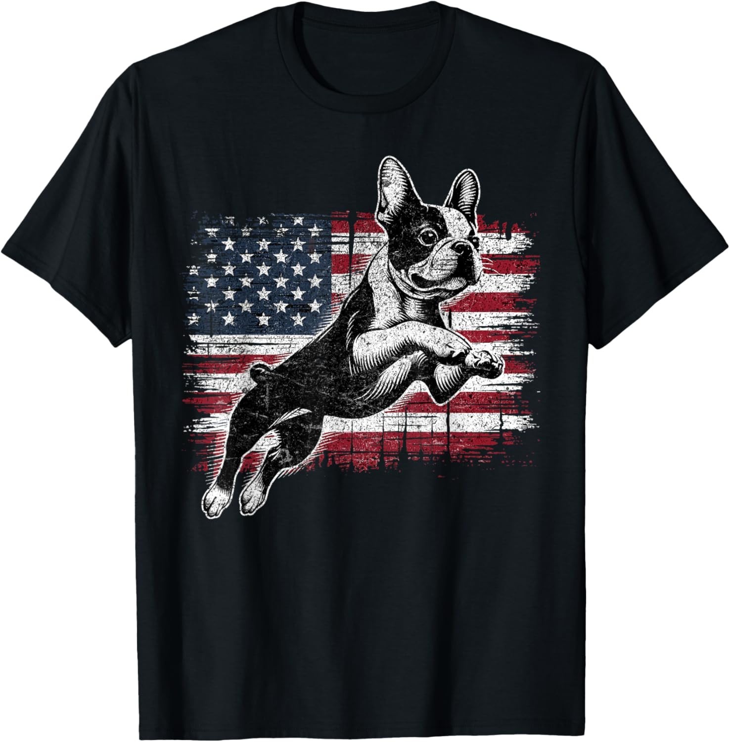 Boston Terrier Dog American Flag 4th of July Patriotic Puppy Unisex Gift T-Shirt