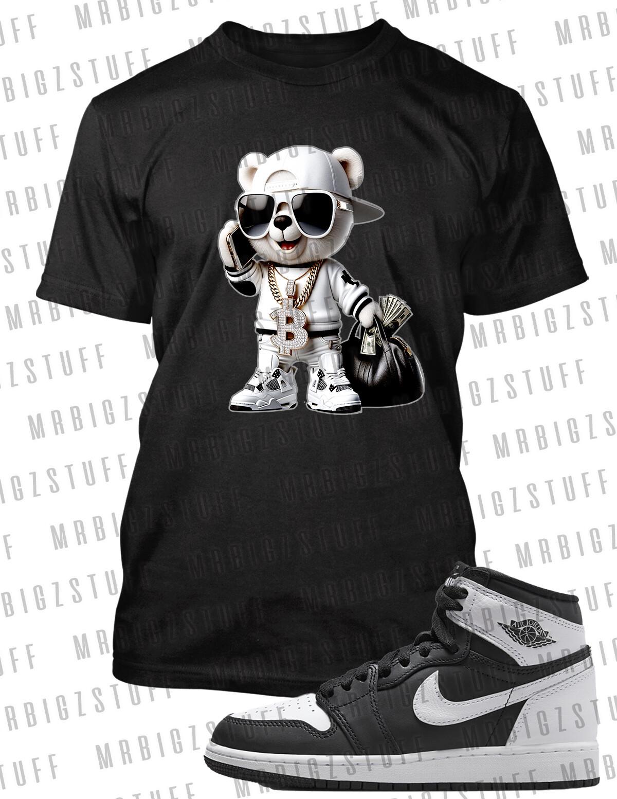 J1 Panda Bear Got Bag Drip Sneaker Tee Shirt To Match Street Wear Shoes Graphic