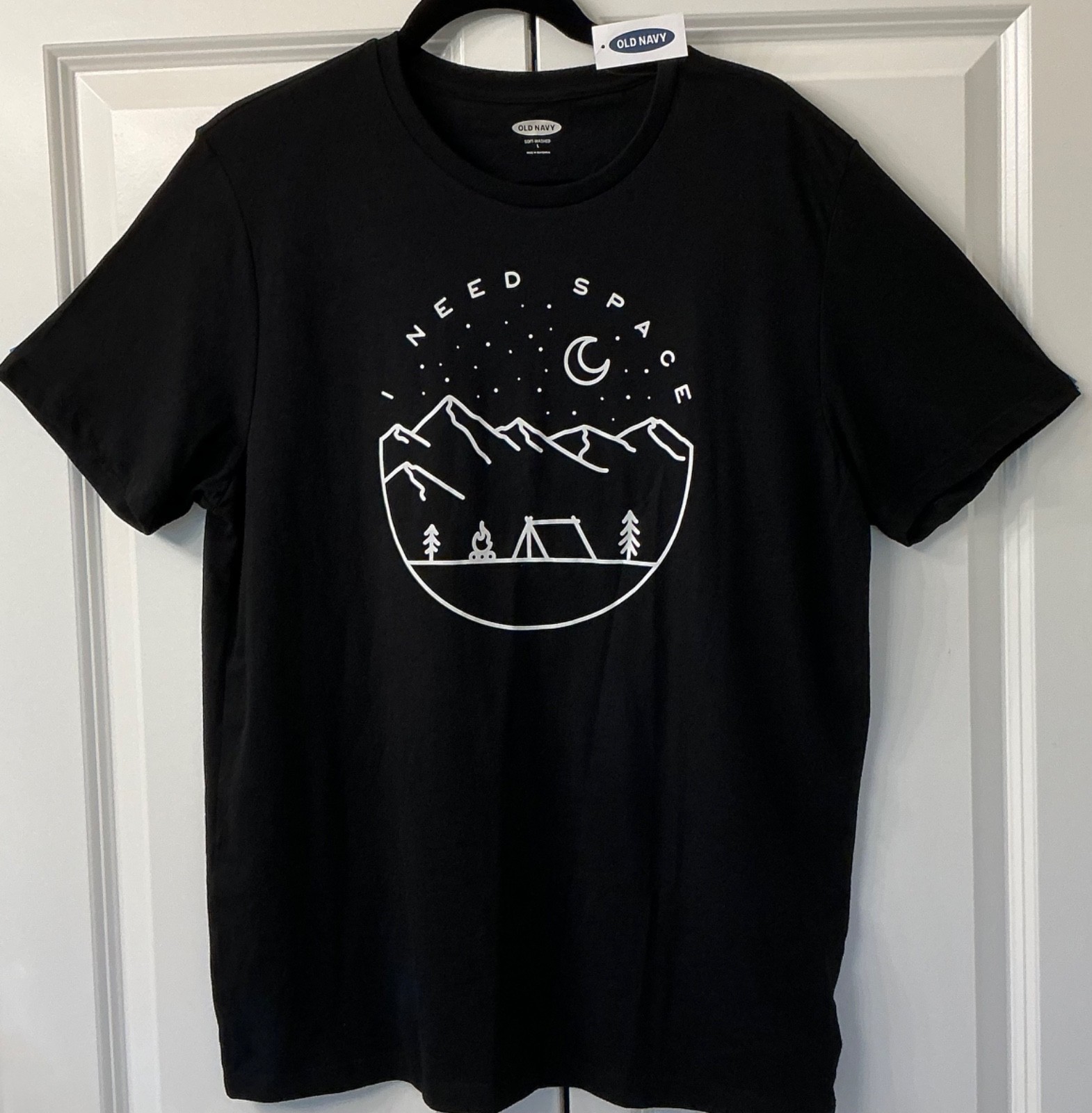 Old Navy Black Tee Shirt Mens Large Graphic Print Space Tent Camping Mts Moon T