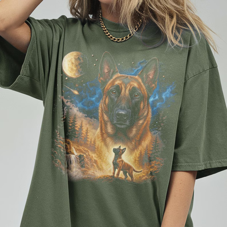 Comfort Tee Belgian Malinois Howling Dog Graphic Design Soft Top