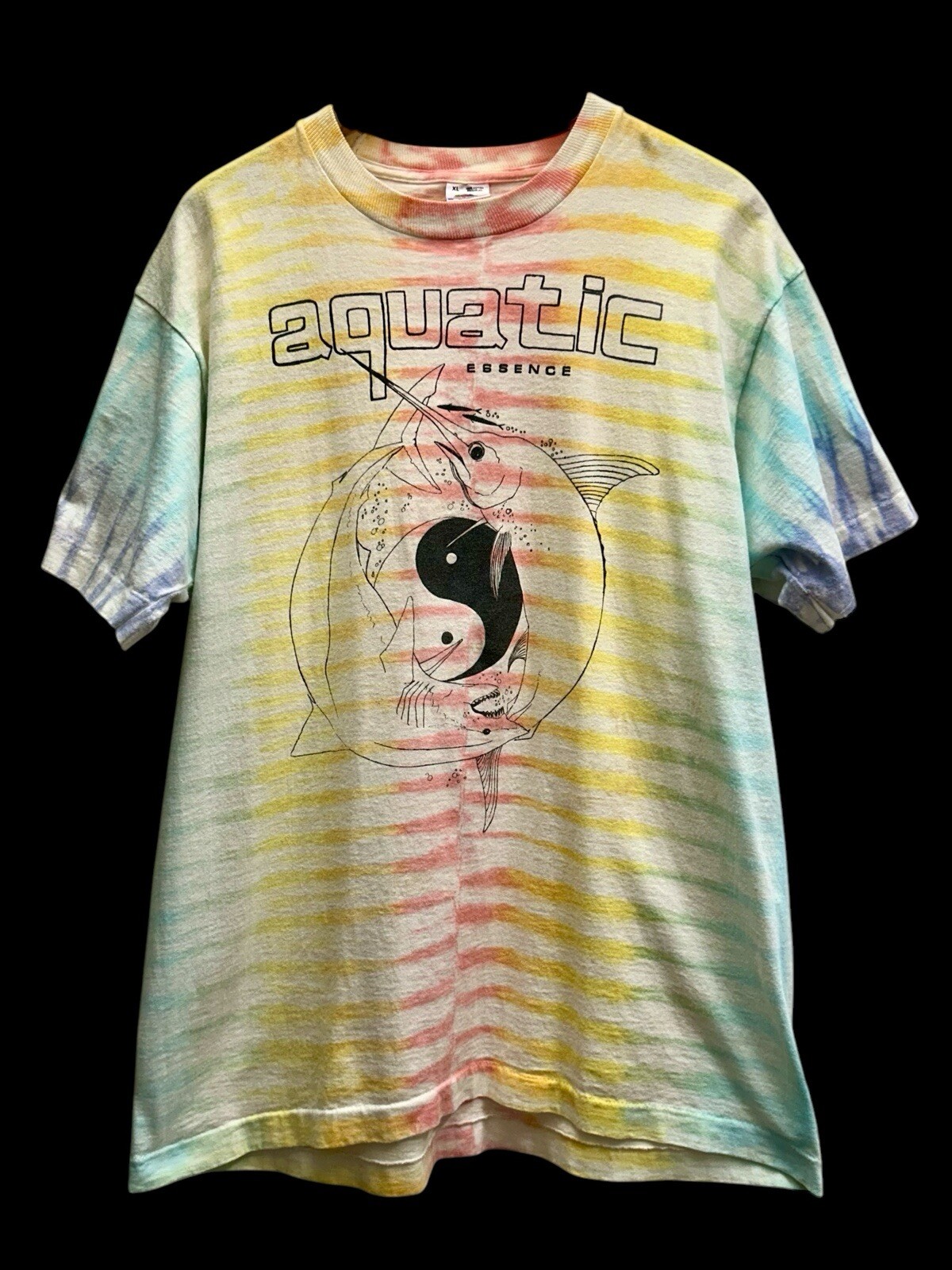 Aquatic Essence Tie Dye T-Shirt Shark Sword Fish Ying Yang Size Large