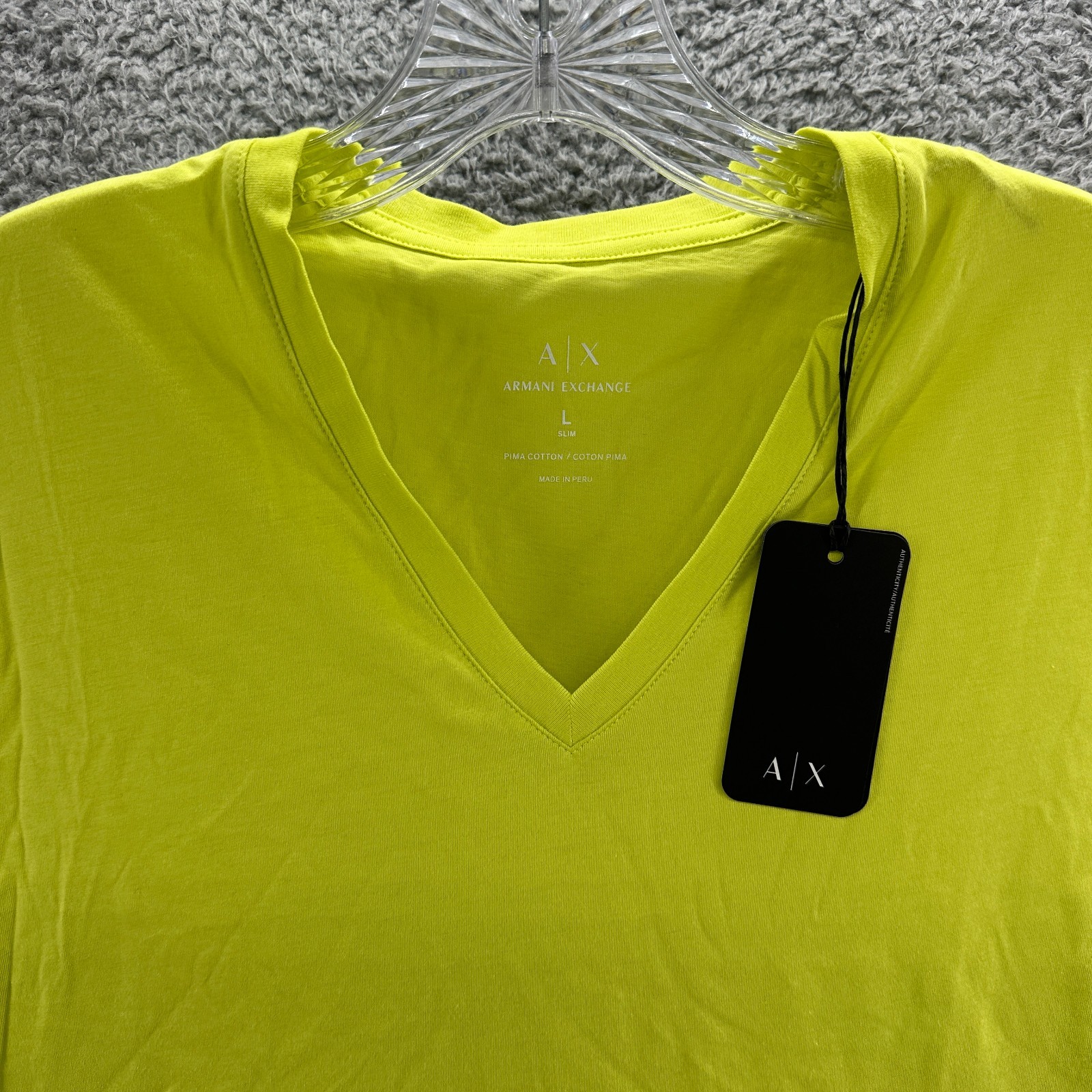 Armani Exchange Shirt Mens Large L Green Pima Cotton Slim Fit V Neck T Shirt
