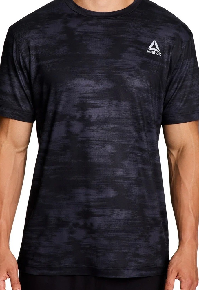 Reebok Crew Black/Gray Camo T-Shirt Size Large Short Sleeve Moist Management NWT