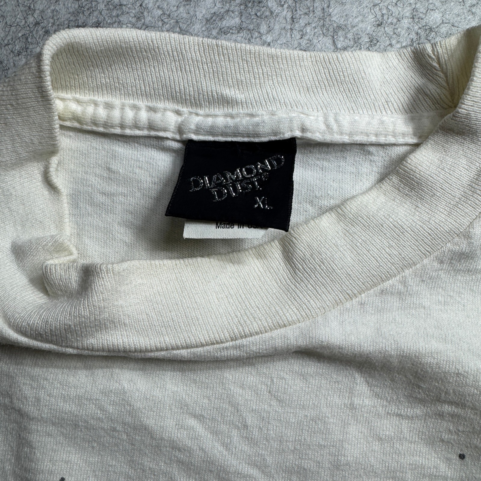Vintage 90s Diamond Dust Rhinestone Necklace Tee Mens XL White Single Stitch USA