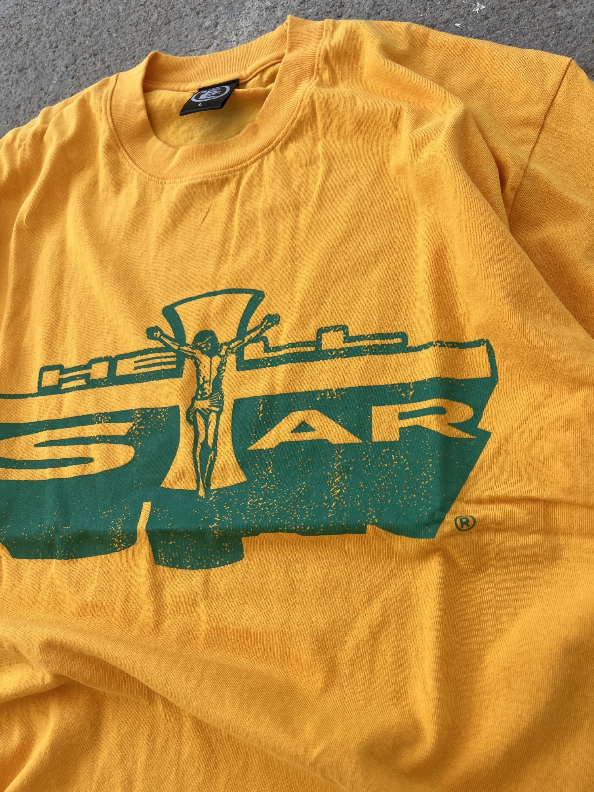 Hellstar Studios Path To Paradise Jesus Tee Golden Yellow Green Print Cross New