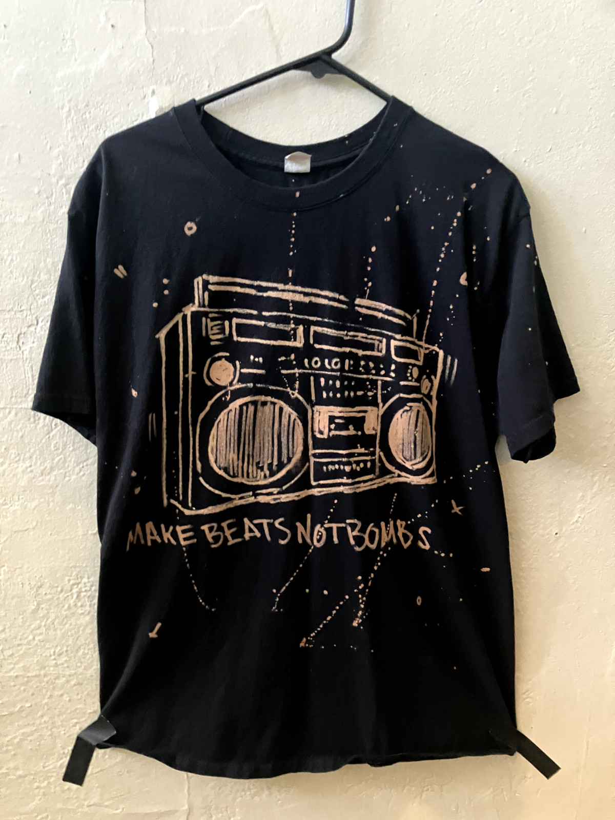Make Beats Not Bombs, DIY, Boom Box, Bleach, T-shirt, Hip-Hop, Adult Men, Black
