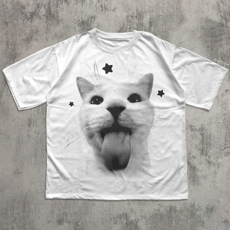 Funny Y2K Cat Meme T Shirt Silly Kitten Vintage Graphic Tee Retro Gag Gift