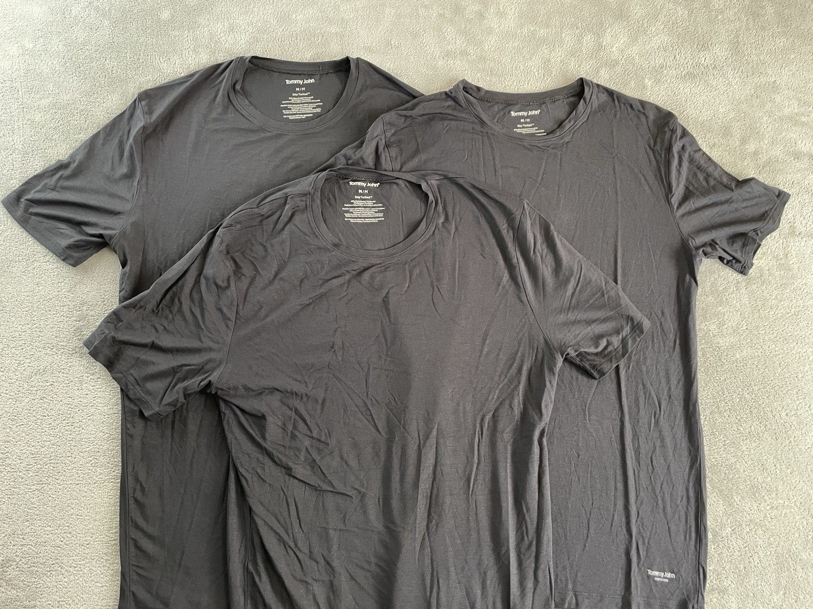 3 Tommy John Mens Undershirt Stay Tucked Crew Neck T Shirt Black Medium 1004120