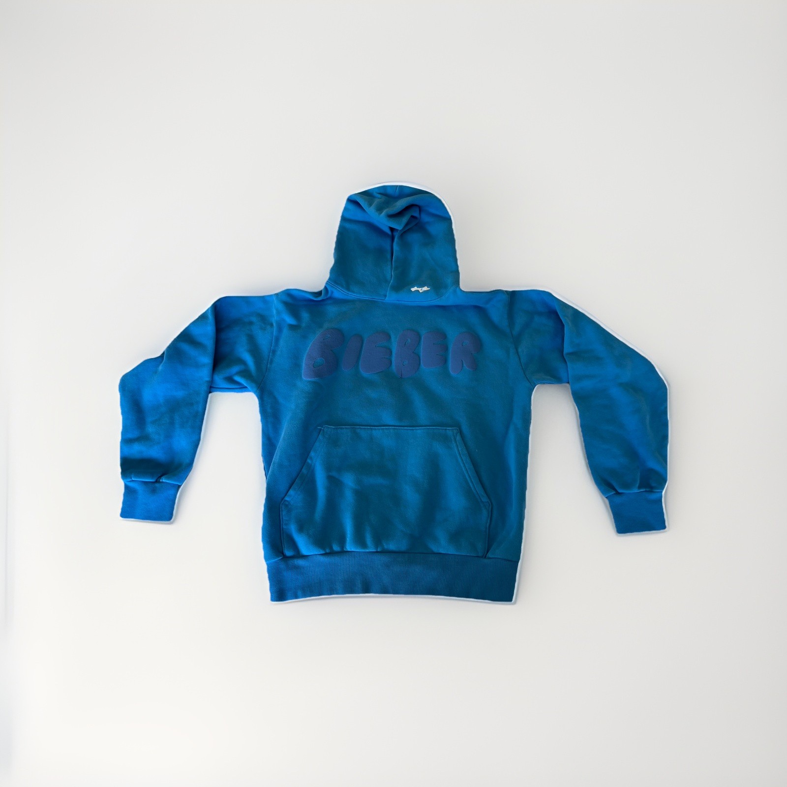 Justin Bieber Official Coachella 2026 Blue Bieber Hoodie Small DAMAGED with Cut
